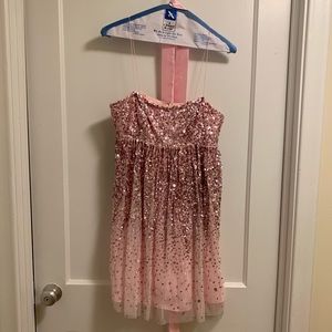 Aqua Pink Sequin Prom Dress with Bow